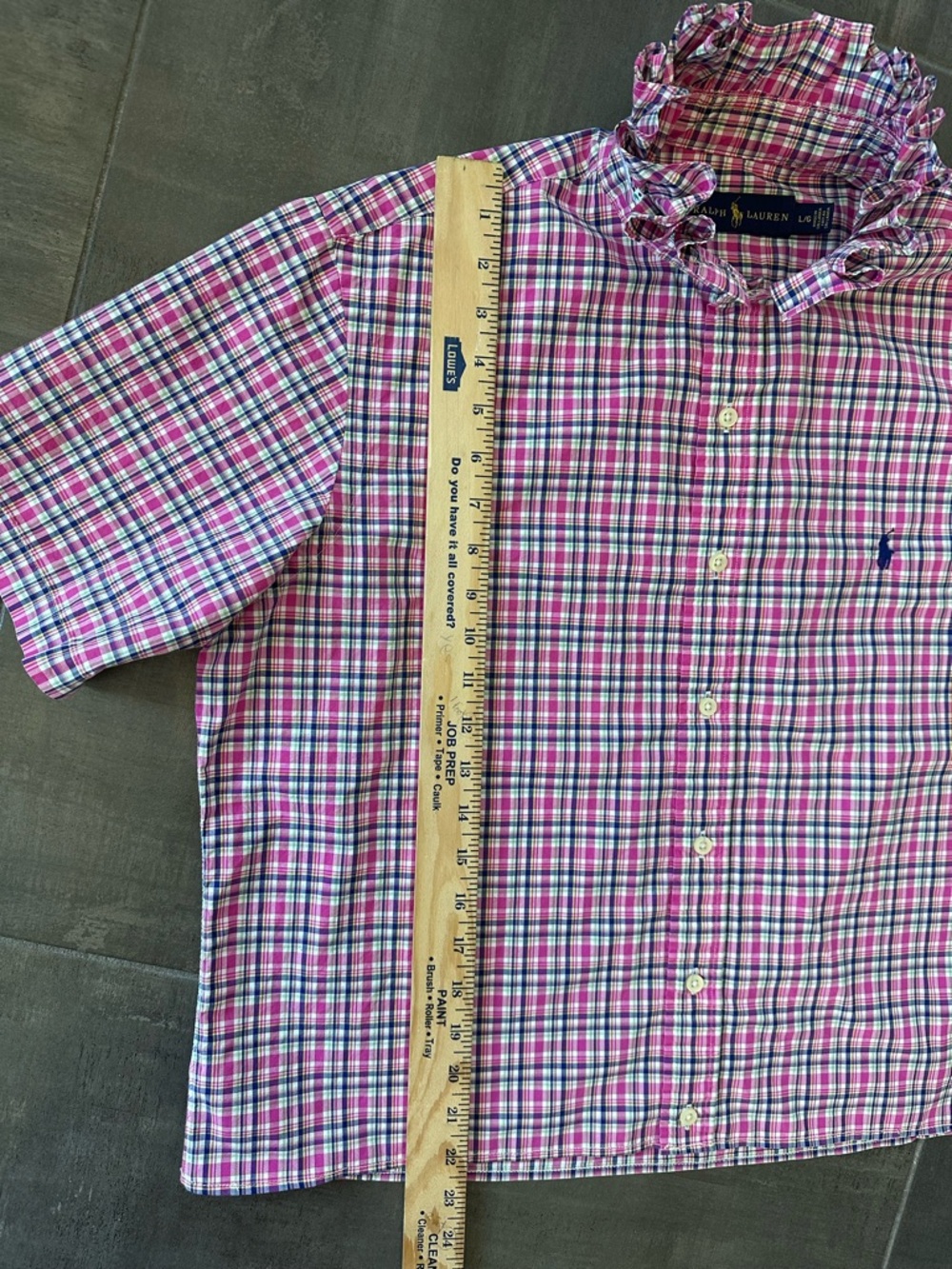 Ralph Lauren Reworked OOAK Ruffle Collar Plaid Top | Scandinavian Ribbon | Large - Picture 9 of 9